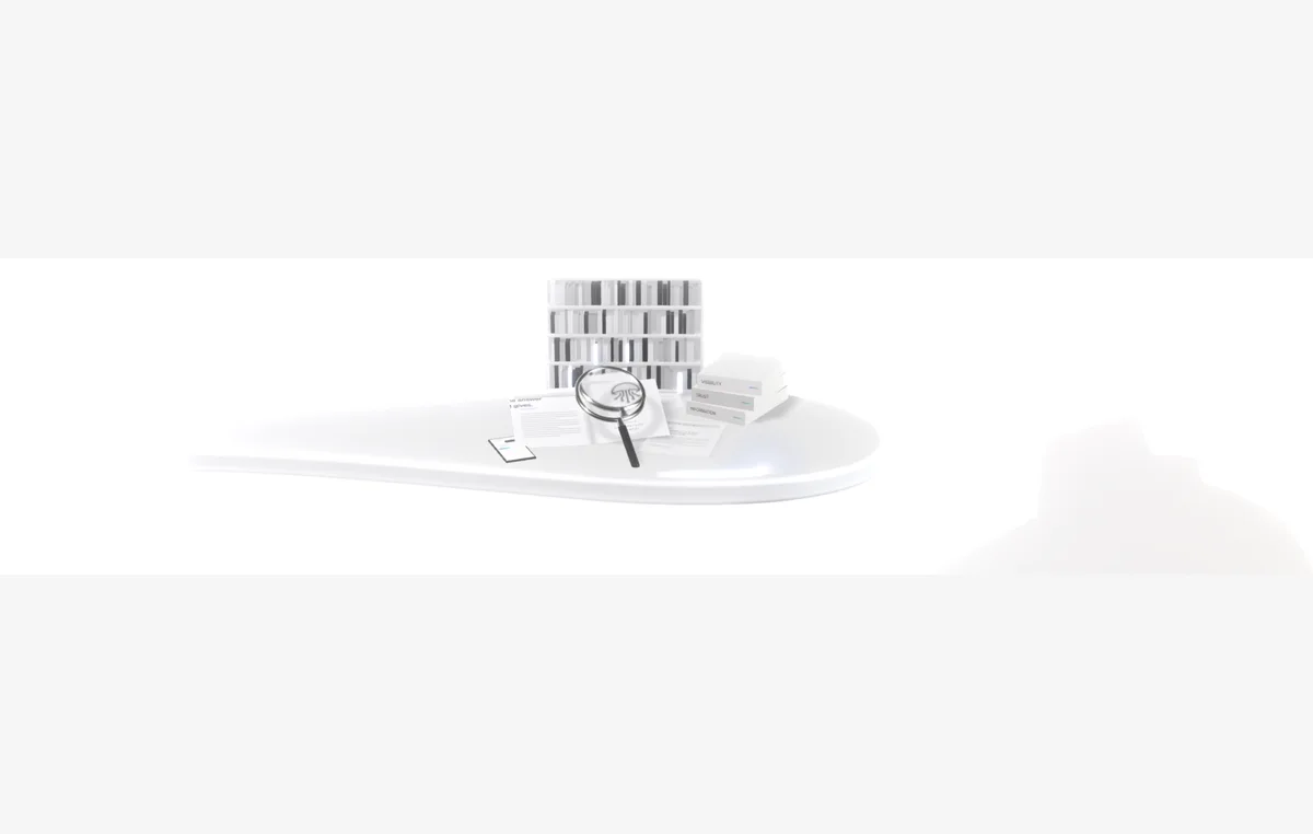 A magnifying glass over an open magazine and a printed AI answer, with a wall of bookshelves behind